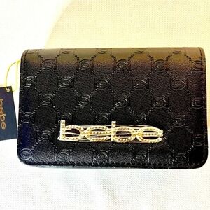 NWT $99 💞Bebe Black Crossbody Bag with Gold Logo